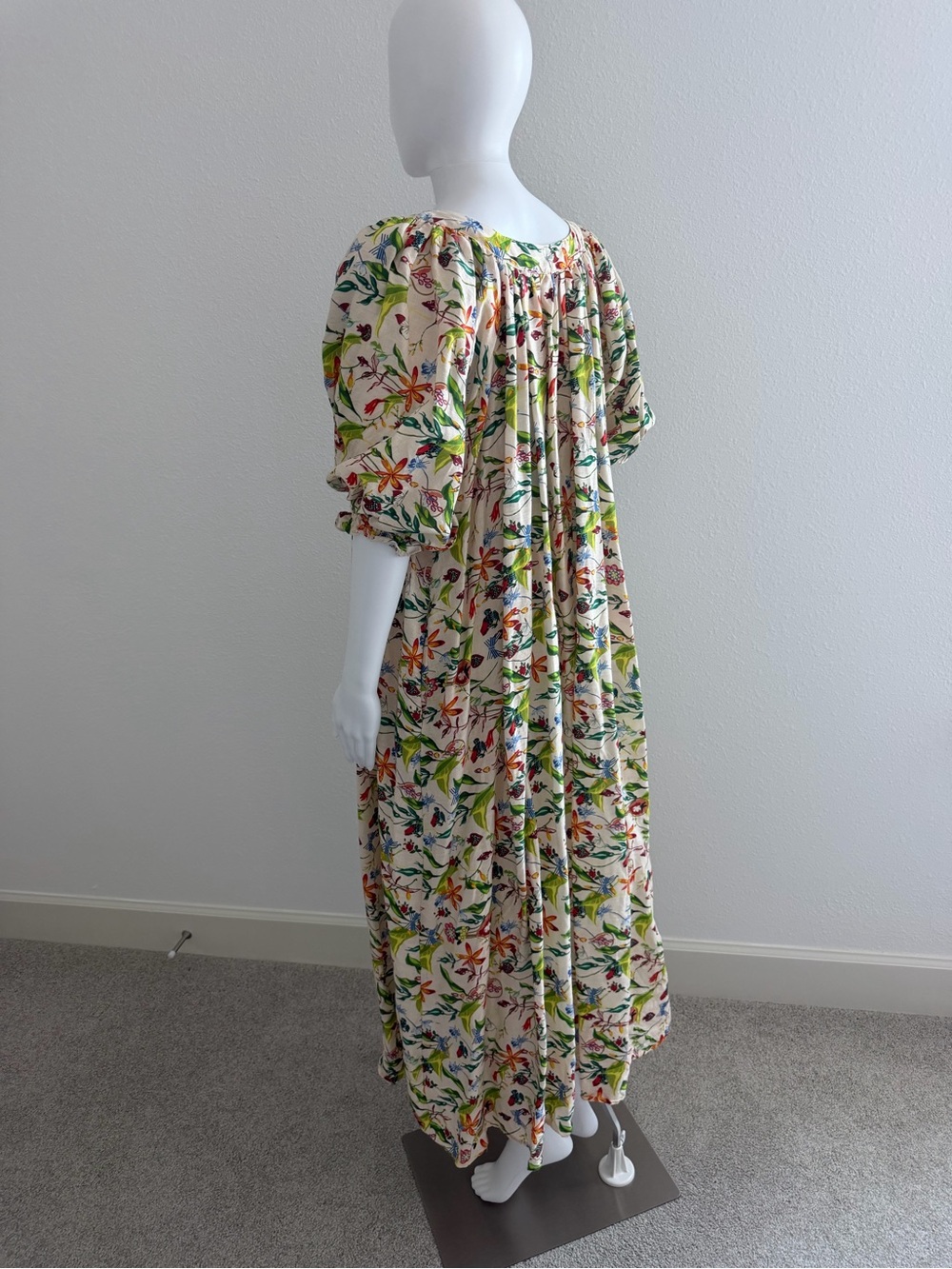 La Boheme Girls Women's Cream Floral Maxi Dress with Puff Sleeves - Picture 4 of 10